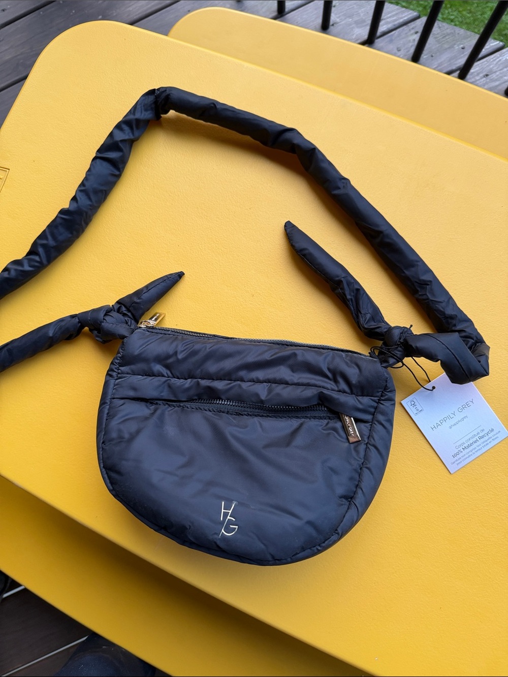 Happily Grey Black Quilted Crossbody Bag with Padded Strap